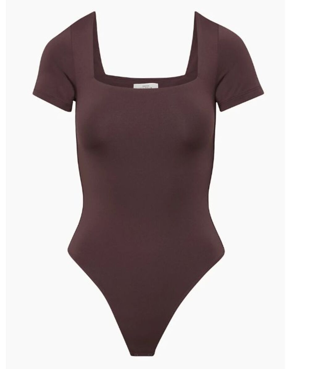 Babaton Contour Square Neck Short Sleeve Bodysuit Burgundy large NEW